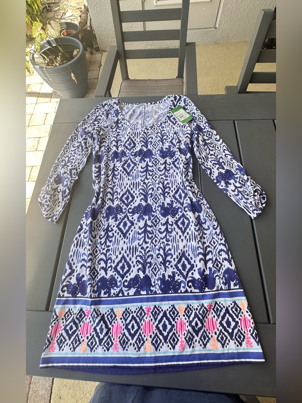 Lilly Pulitzer 24347 Women's Blue/White Cotton Ikat Ocean Ridge Dress Sz XS